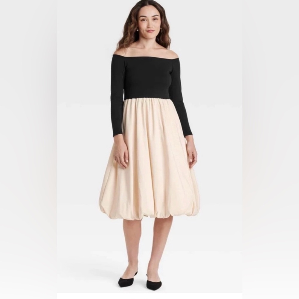 a new day Black & Cream Two-Tone Long Sleeve Dress